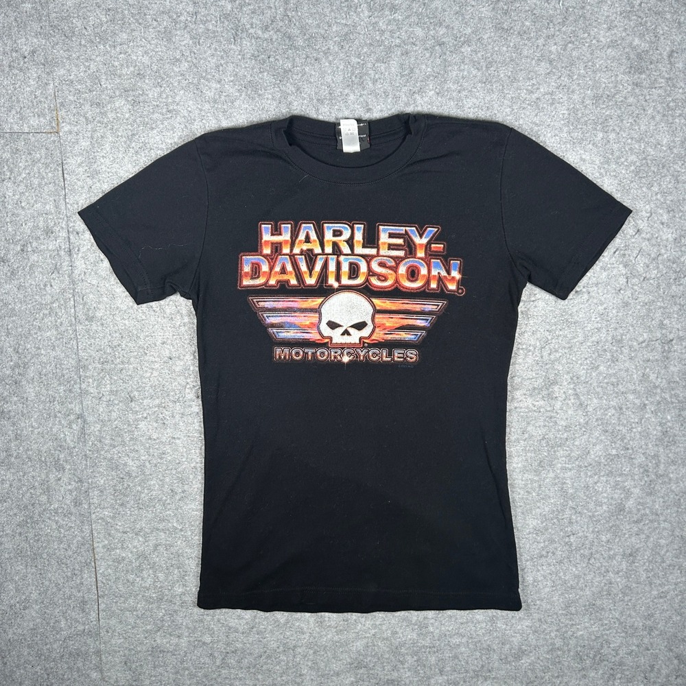 Harley-Davidson T-Shirt Womens M Black Premont Quebec Canada Skull Biker Tee